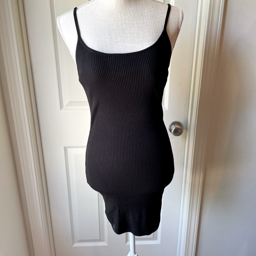 Black ribbed mini dress